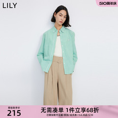 LILY2024春新款女装舒适全棉别致绣花复古条纹垂坠感通勤衬衫上衣