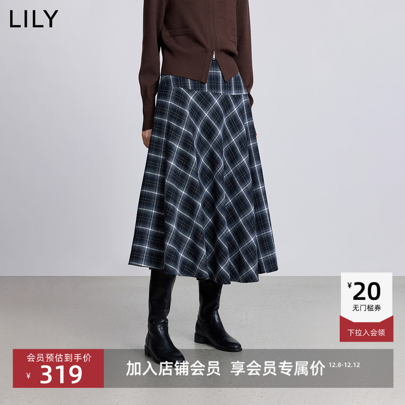 LILY撞色格雷系通勤格纹半身裙