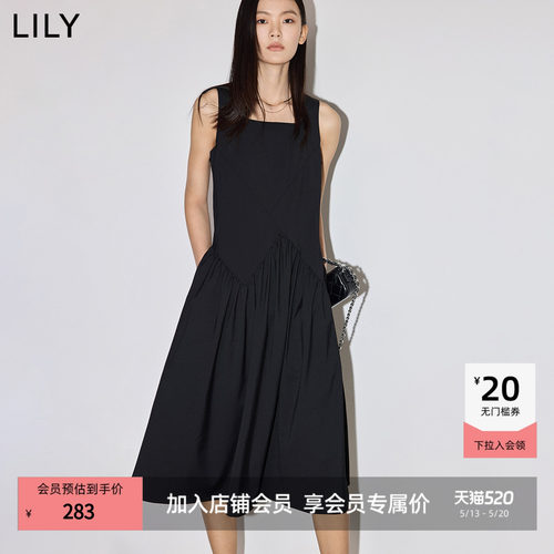 法式方领收腰连衣裙LILY小黑裙