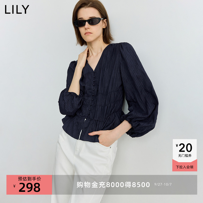 LILY通勤收腰薄款法式云朵衬衫