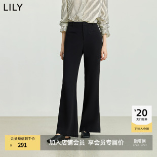 LILY2025新款 小黑裤 女装 开叉通勤休闲裤 醋酸混纺修身 微喇西裤