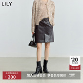 LILY2025新款 商场同款 复古开叉气质通勤半身裙直筒裙女短裙