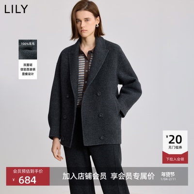 LILY双面深色老钱风毛呢外套