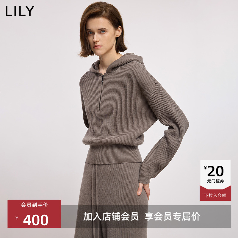 LILY羊毛混纺通勤女装连帽针织衫