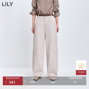 LILY2026春新款女装含莱赛尔时髦显瘦宽松通勤卡其色弯刀裤休闲裤