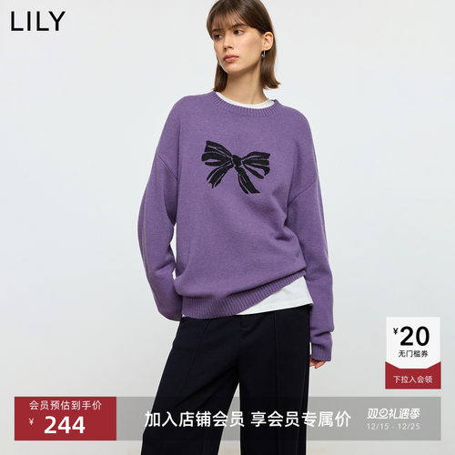 LILY新款宽松通勤蝴蝶结针织衫