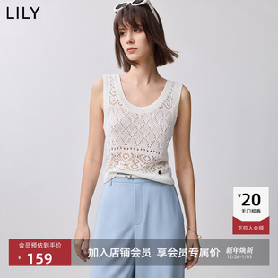莱赛尔亚麻混纺镂空修身 女装 LILY2025春新款 针织背心 商场同款