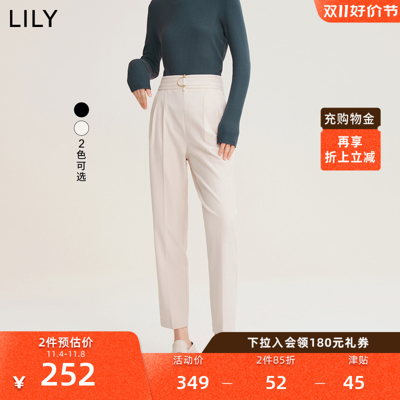 【淘宝百亿补贴官方直播】LILY冬纯色松紧后腰西装休闲裤