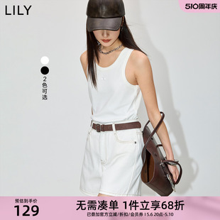 设计感绣花美式 复古修身 女装 LILY2024夏新款 内搭针织吊带背心上衣