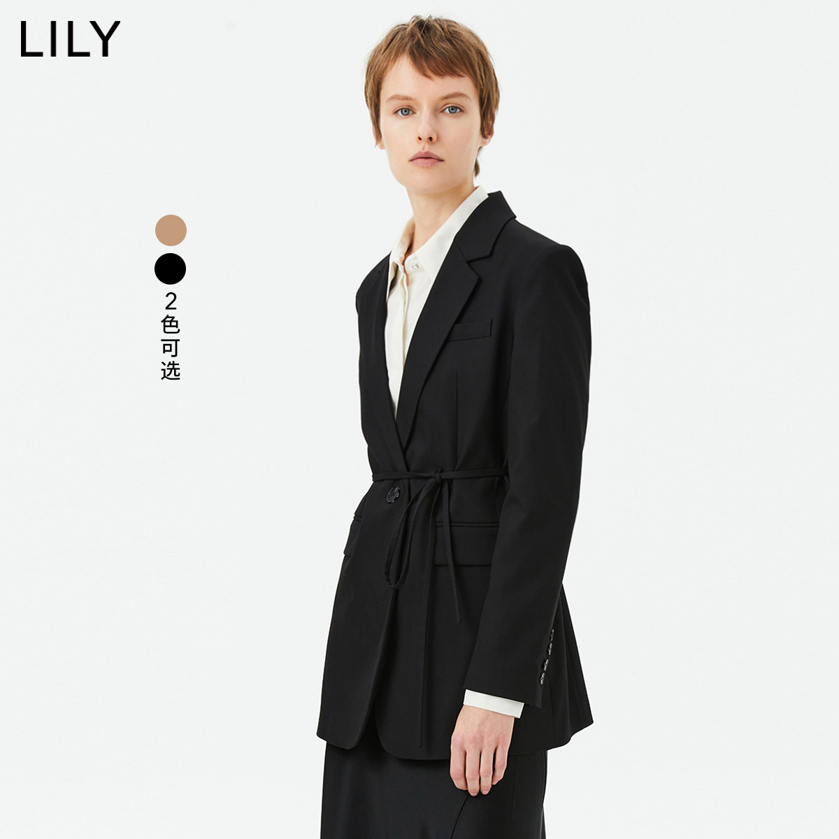 【专柜甄选】LILY2024春新款女装商务时尚一粒扣别致腰带西装外套