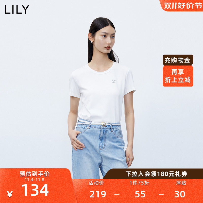 LILY2023秋新款女装超柔双面莫代尔百搭通勤宽松休闲短袖t恤上衣