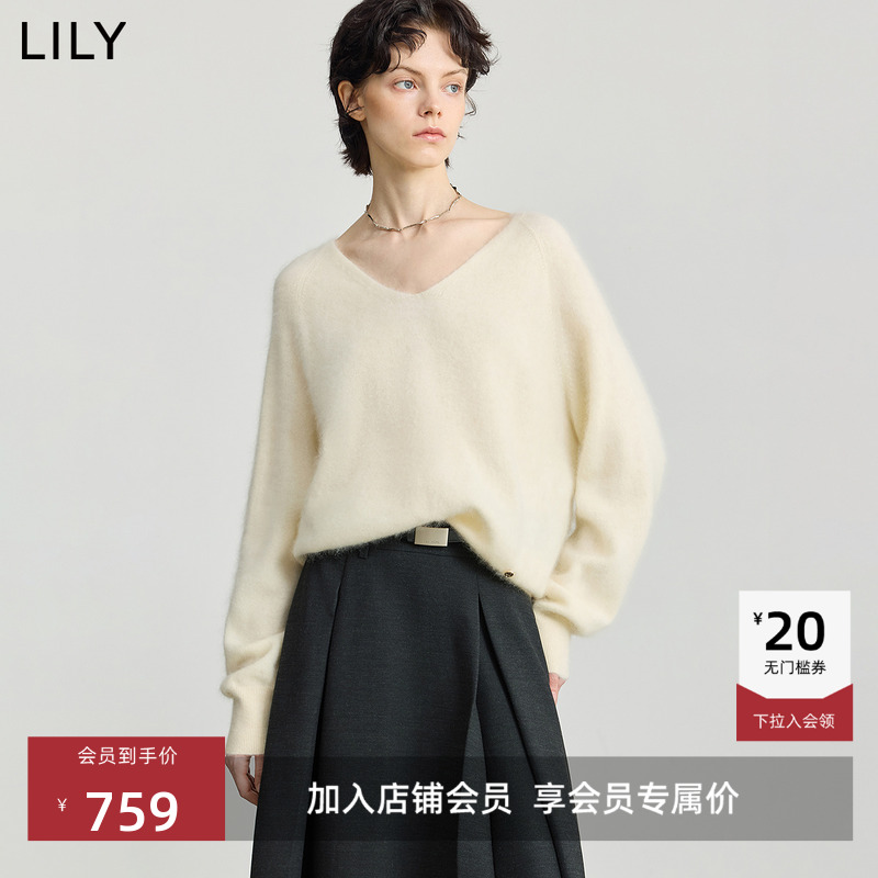 LILY羊毛短款V领套头针织衫