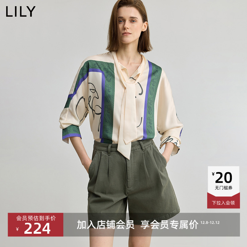 LILY复古飘带女装印花外套衬衫