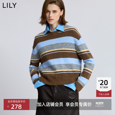 LILY羊毛混纺撞色女加厚针织衫
