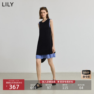 气质通勤黑色A字背心裙拼接无袖 法式 连衣裙 女装 LILY2025秋新款