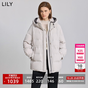 李沁代言LILY冬女装简约撞色连帽90鸭绒收腰羽绒服外套短款小个子