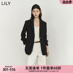 复古一粒扣修身 LILY2024春新款 商务通勤时尚 外套 女装 休闲黑色西装