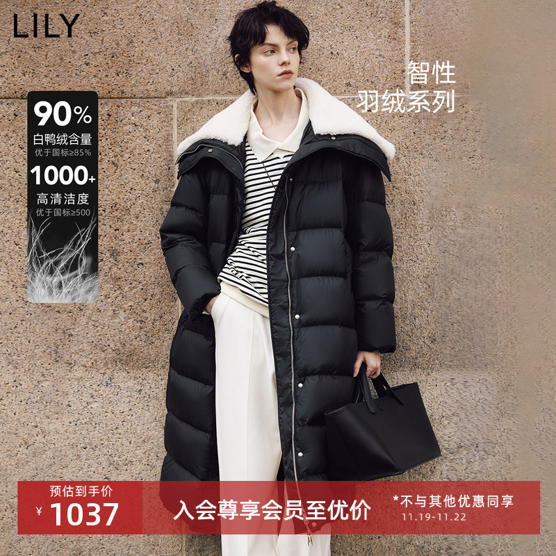 【0压羽绒】LILY2024冬新款女装被子款翻领90鸭绒羽绒服外套长款