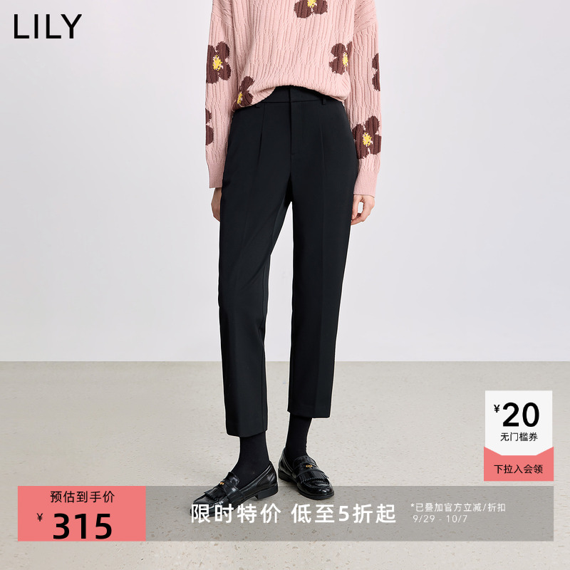 LILY磨毛通勤百搭加绒弹力休闲裤