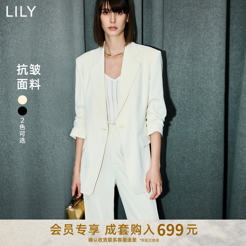 LILY2024夏新款女装气质通勤款设计感都市一粒扣修身休闲西装外套