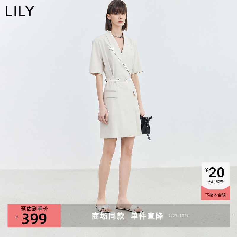 【商场同款】LILY2024夏款基础简约商务通勤感西装式连衣裙女裙子