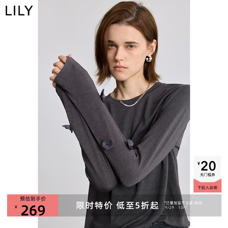 LILY通勤长袖休闲气质钉花T恤