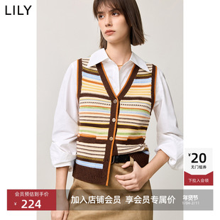 【商场同款】LILY2025新款女装绵羊毛混纺彩色条纹针织背心马甲