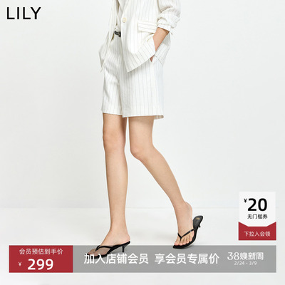 LILY2026夏新款女装简约宽松休闲百搭通勤条纹纯色直筒裤西装短裤