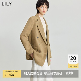 LILY2025冬新款女装羊毛混纺加厚复古气质通勤休闲高级感西装外套