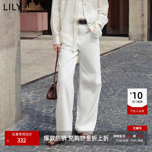 LILY混纺简约宽松阔腿直筒牛仔裤