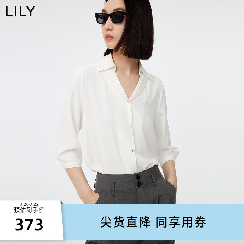 LILY2023秋新款女装垂感复古气质白衬衫