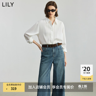 LILY2025新款学院风法式塔克褶透气垂感气质通勤白色衬衫外套女