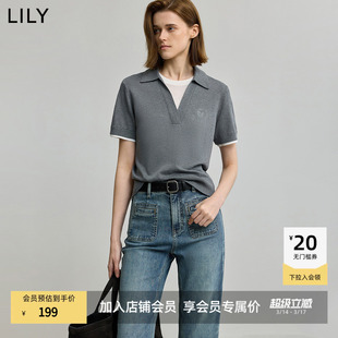 【商场同款】LILY2025新款女装复古假两件POLO领休闲短袖针织衫