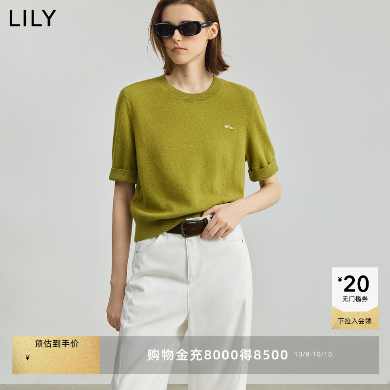 LILY绵羊毛通勤短袖简约针织衫