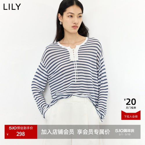 LILY撞色莱赛薄款罩衫混纺针织衫
