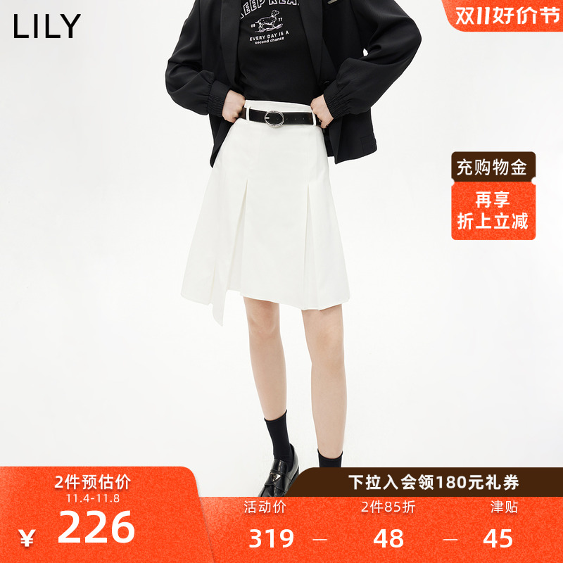 LILY2023夏新款女装减龄时尚复古学院风少女感显瘦高腰半身裙短裙