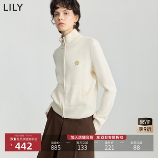 外套 半高领拉链气质通勤纯色针织开衫 100%羊毛LILY2025冬新款 女装