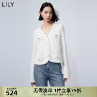 LILY2024春新款女装复古小香风定制纽扣气质通勤V领针织开衫外套