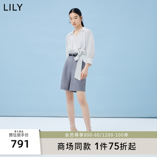 女装 含真丝亚麻复古波点七分袖 商场同款 衬衫 女 LILY2023夏新款