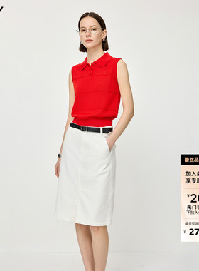 LILY2026夏新款莱赛尔混纺复古POLO领无袖通勤红色针织衫马甲女