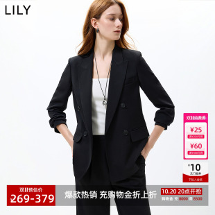 LILY2026秋新款女装简约松弛感老钱风双排扣气质休闲通勤西装外套