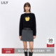 LILY2026春新款 羊毛混纺刺绣撞色上衣黑色针织衫 套头毛衣外套女