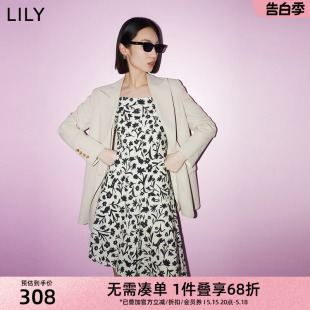 LILY夏新款 女装 天丝亚麻 舒适艺术印花通勤复古吊带连衣裙