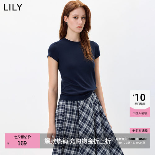 LILY混纺通勤百搭莱赛纯色短袖