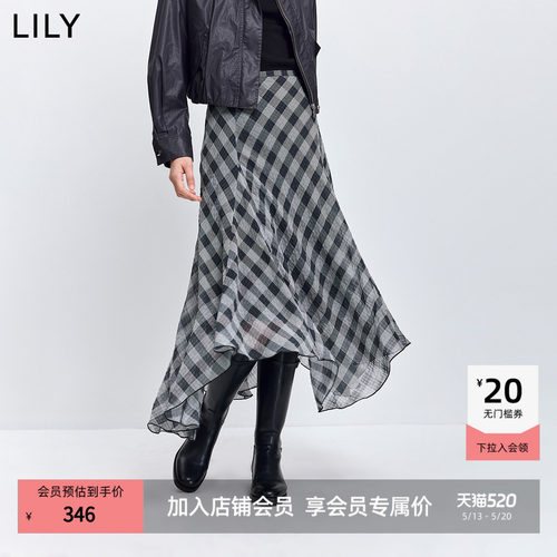 LILY通勤复古格纹女装新款半身裙