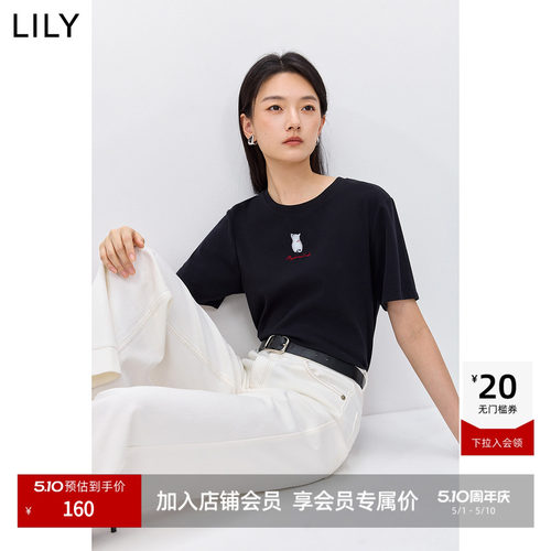LILY通勤撞色小猫短袖简约T恤