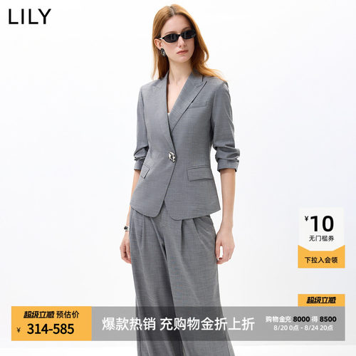 LILY2026秋新款格雷系休闲气质通勤百搭收腰七分袖西装外套女西服