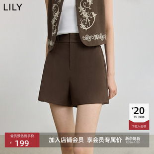 女 短裤 LILY2025新款 含亚麻复古老钱风松紧腰休闲通勤百搭直筒裤