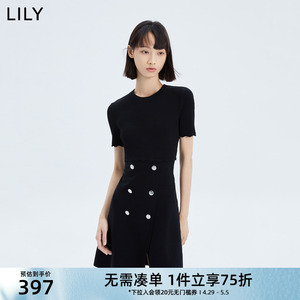 【商场同款】LILY新款女装气质都市拼接针织连衣裙小黑裙女
