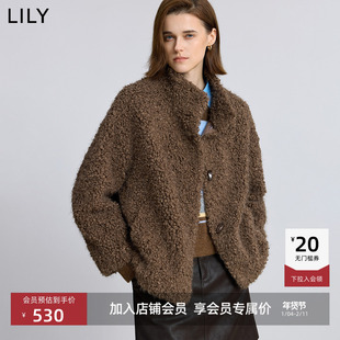 LILY2025冬新款简约松弛感立领宽松休闲暖感毛绒外套女短款小个子